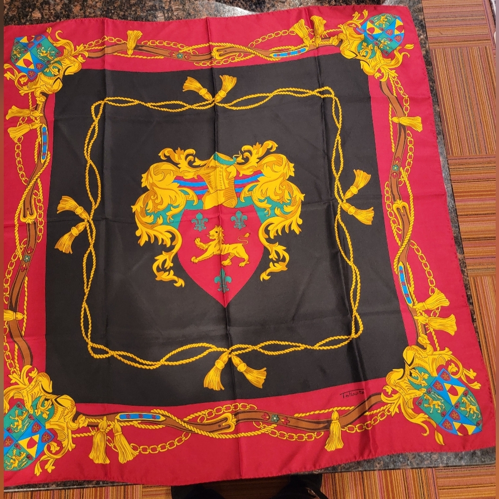 EUC Talbots Silk Scarf Crest Pattern